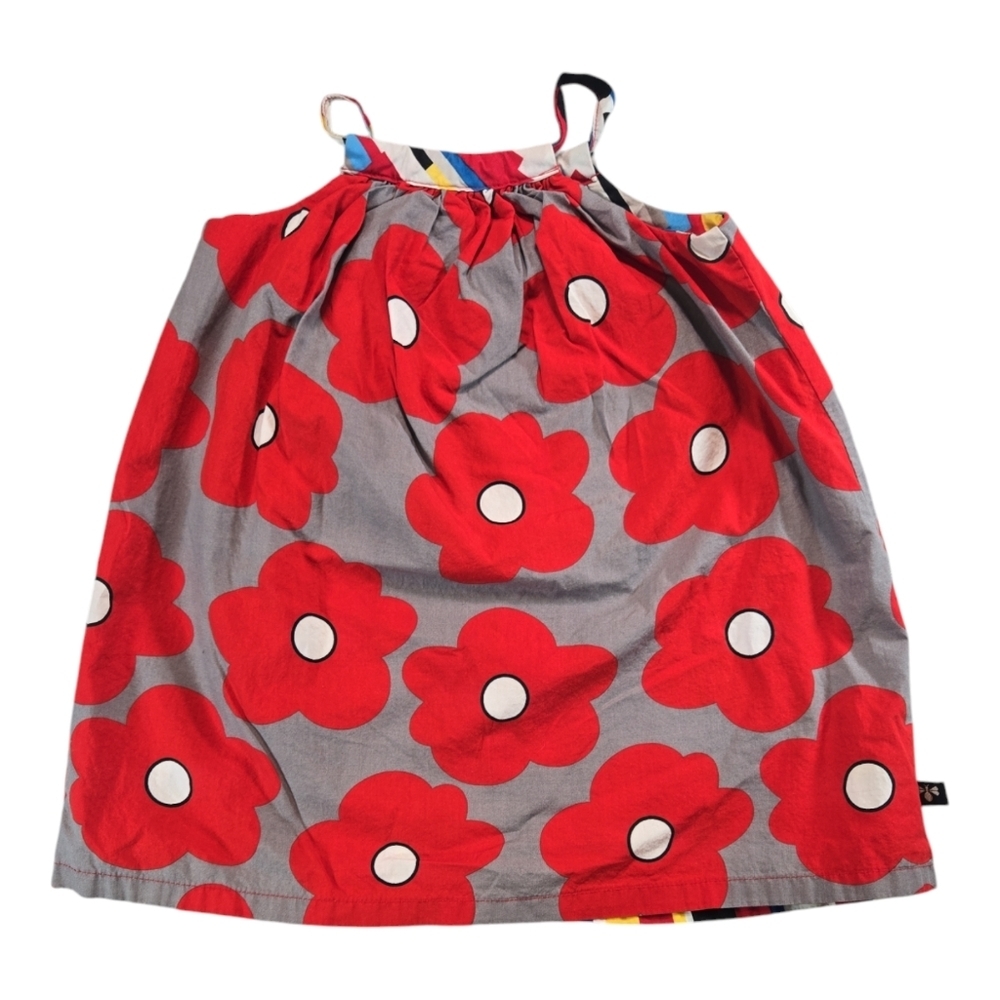 Llum 2T Toddler Girls Reversible Dress Mod Retro Red Poppies Abstract Cotton EUC